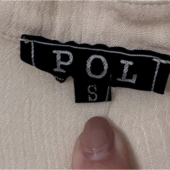 POL Button-Front Embroidered Trim Peasant Blouse Women's S Beige 3/4 Sleeve Boho - Picture 2 of 4